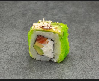 "Green dragon with salmon" roll